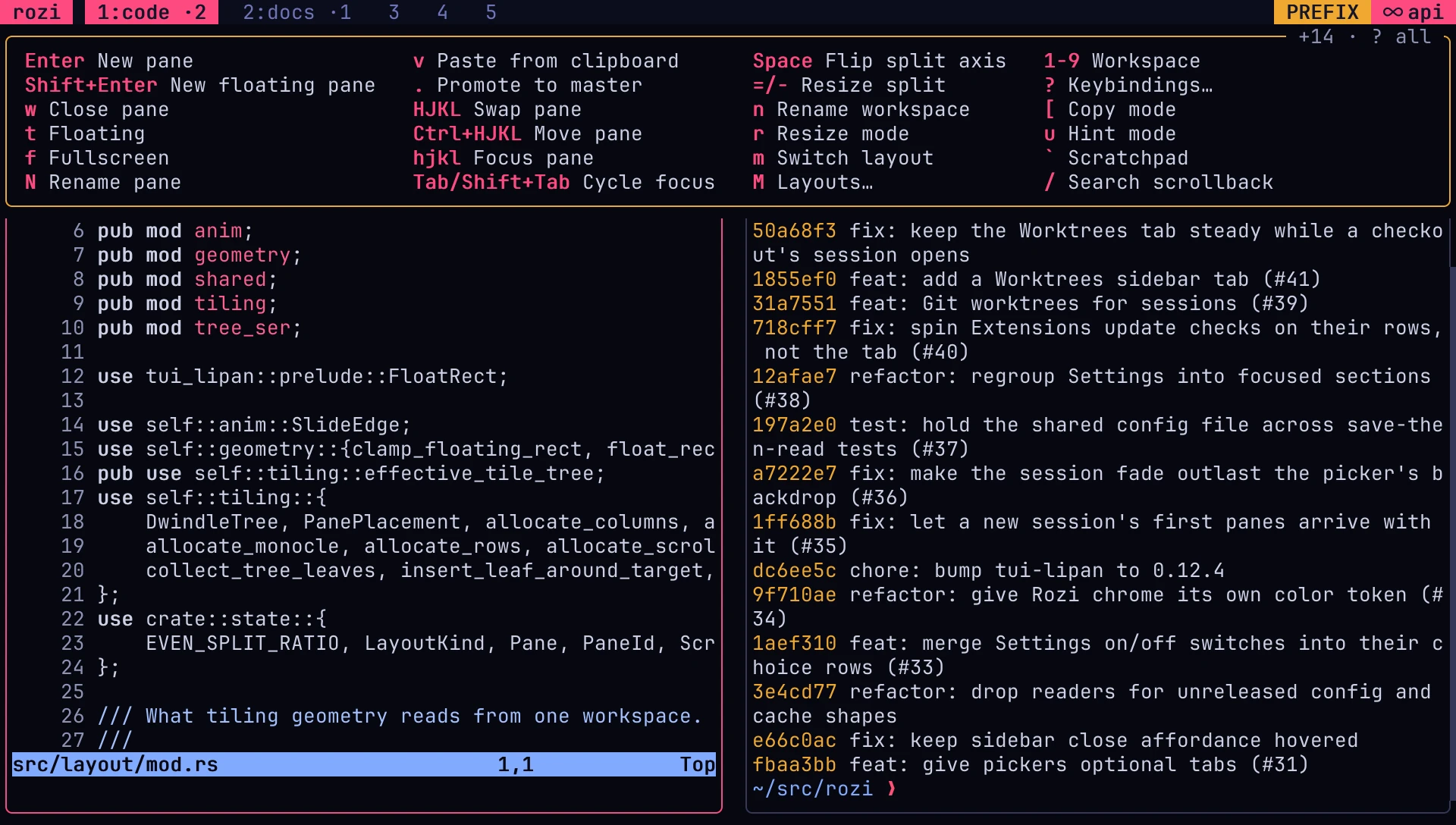The which-key hint listing the command keys available after Ctrl+A